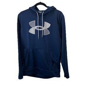 Under Armour Hoodie Mens Size M Navy Logo Pullover Fleece Casual Loose Sweater